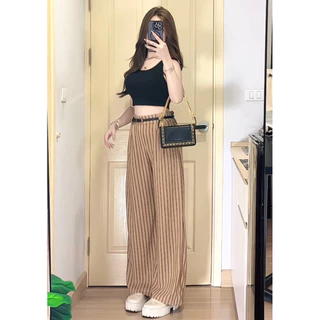 @PREM🌸ชุดเซท3ชิ้น เสื้อกล้ามกางเกงลายริ้วขากระบอกทรงสวย💕(แถมเข็มขัดสวยหรู)
