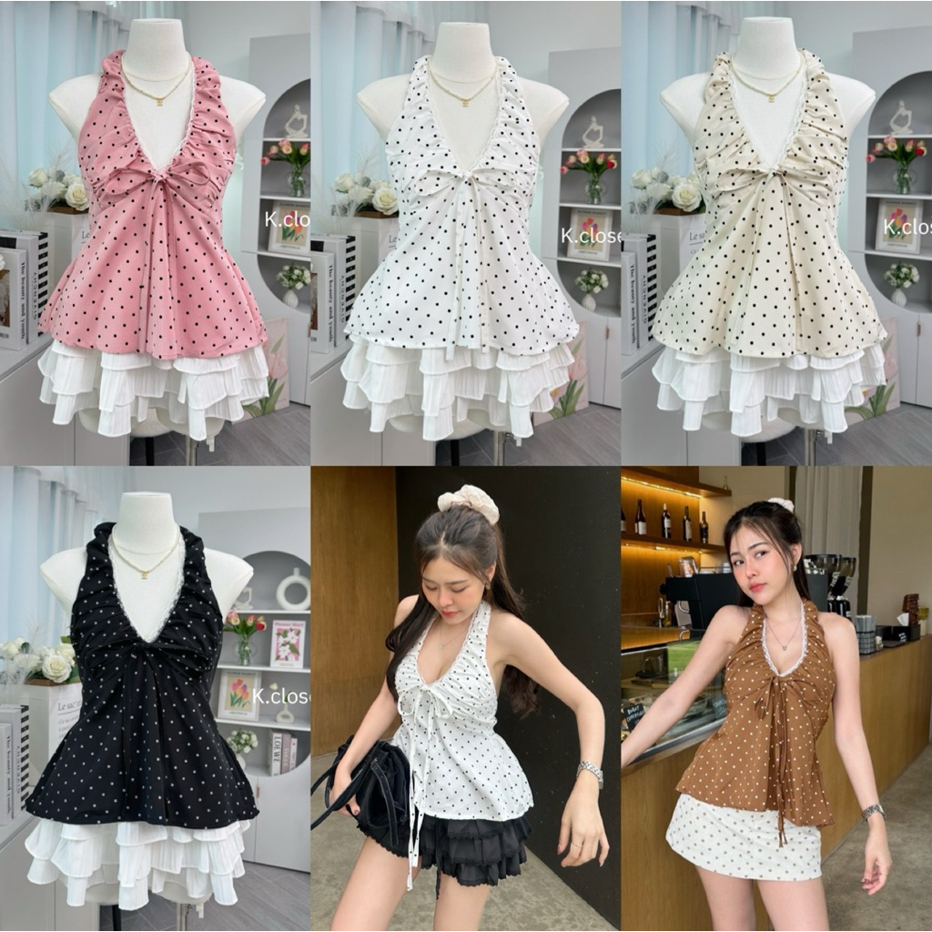 Dolly Dot Halter” – เสื้อลายจุดคอผูกทรงตุ๊กตา เสื้อคล้องคอเว้าหลังงานน่ารักมาก💗