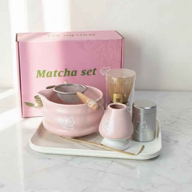 New2026 ชุด7ชิ้น พร้อมส่งจาก กทม ชุดชงมัทชะสีชมพูที่จริงใจ