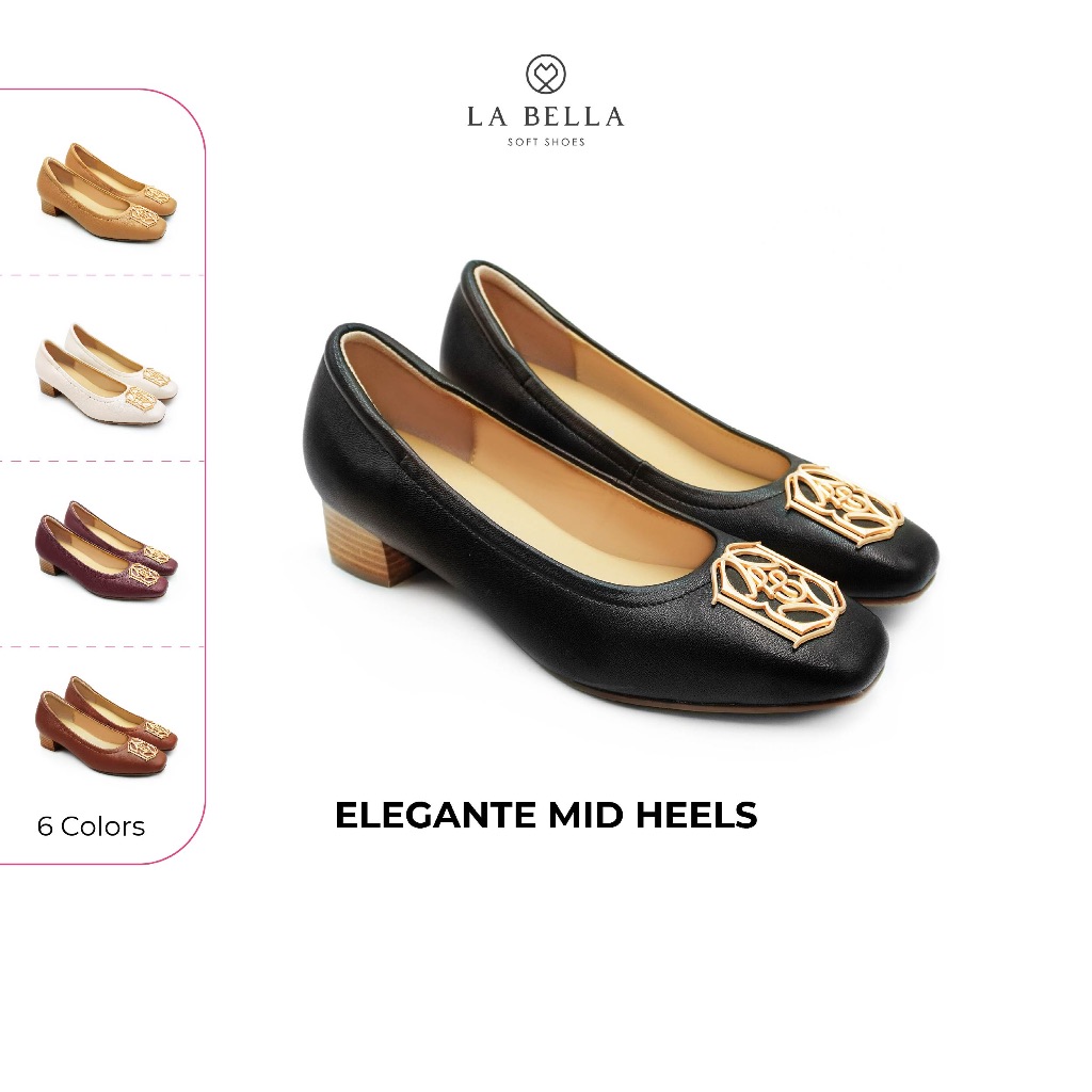 LA BELLA  รองเท้าคัชชูส้นสูงหนังแกะ รุ่น ELEGANTE MID HEELS 6 สี