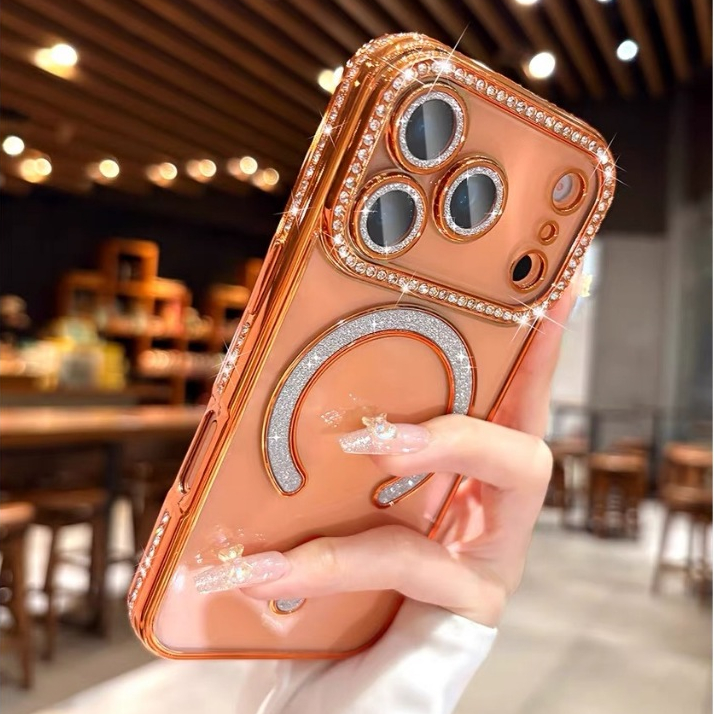 เคสกันกล้อง แต่งกลิตเตอร์ เคส ชาร์จได้ ใช้สำหรับiPhone 17 17Pro 17Air 17Promax 16 Pro max  15 14 13 12 11 Promax แม่เหล็