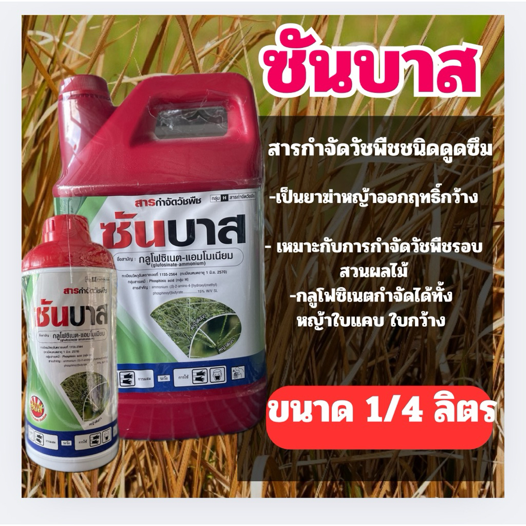 สารกำจัดวัชพืชดูดซึม กลูโฟซิเนต+แอมโมเนียม (ยาฆ่าหญ้า 1/ 4ลิตร)ซันบาส