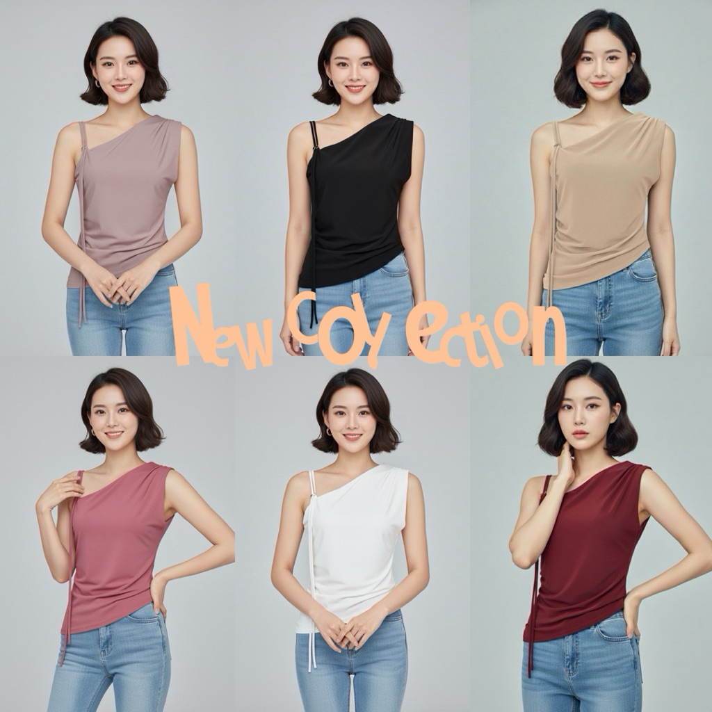 🌷เสื้อปาดไหล่เฉียง🌷เสื้อแขนกุด🌷ดีไซน์จีบบ่า สายเดี่ยวเส้นเล็ก2เส้นเก๋ๆ🌷ปรับสายได้ ทรงสวย ผ้าดี ใส่สบาย ชิลล์ๆ แมทช์ง่าย😍