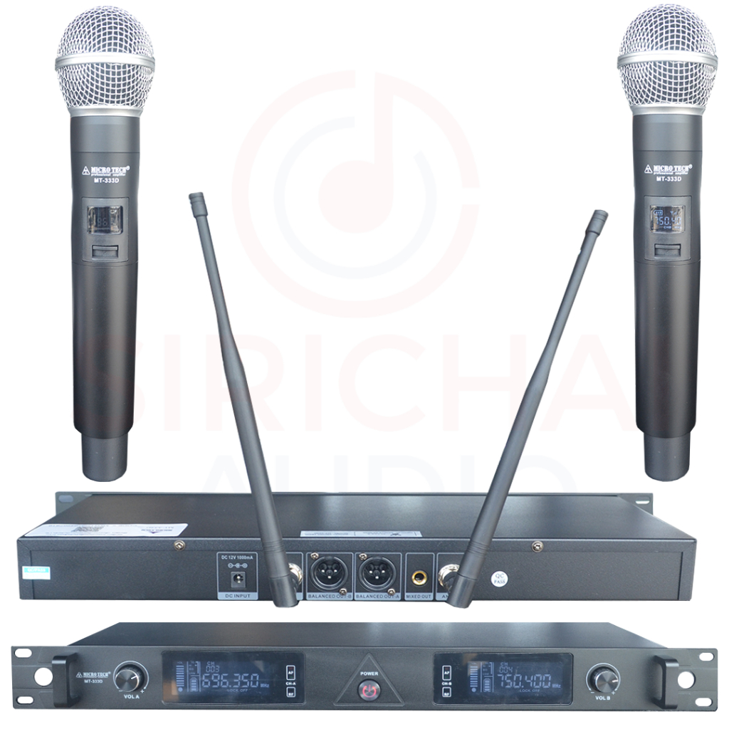 ไมค์ลอยคู่ MICROTECH รุ่น MT333D ไมค์ลอย UHF - มือถือคู่ เสาหน้า (ความถี่ใหม่ 803-806 MHz)