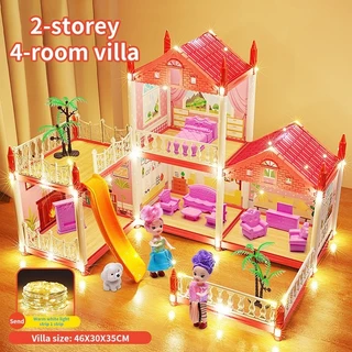 JoyToys【แถม ไฟดวงน้อย!】สุดหรู บ้านตุ๊กตา 4ชั้น 60cm（ของเล่นบ้านบาร์บี้ ของเล่นสำหรับเด็ก ของเล่นบ้าน）