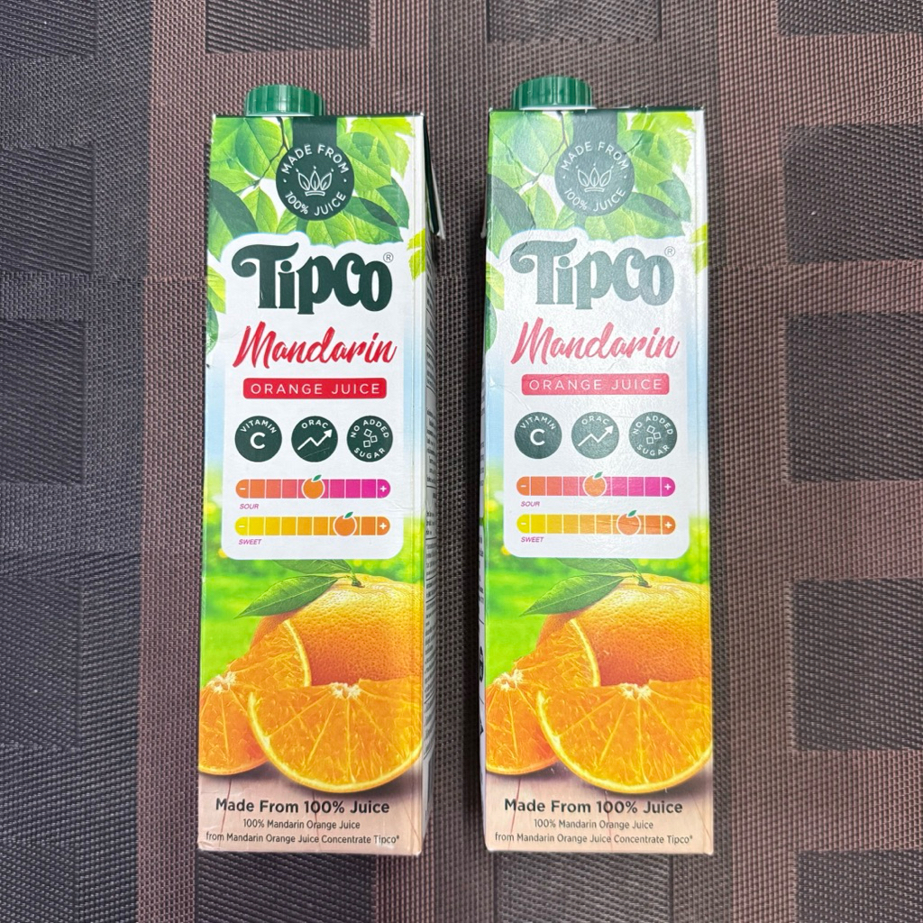 น้ำส้มแมนดารินทิปโก้ 100% Tipco Mandarin Orange Juice 1 ลิตร (ขายชุดละ2กล่อง)(หมดอายุ11/26)(อย 14-2-00249-2-0144)