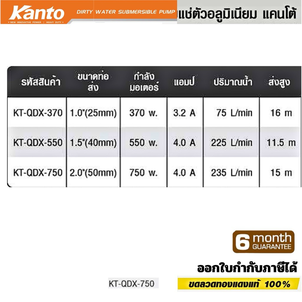 ไดโว่ดูดโคลนขนาด 2 นิ้ว 750 วัตต์ (1 แรง) ยี่ห้อ kanto ขดลวดทองแดงแท้ 100% สายไฟยาว 7 เมตร - รูปที่ 2