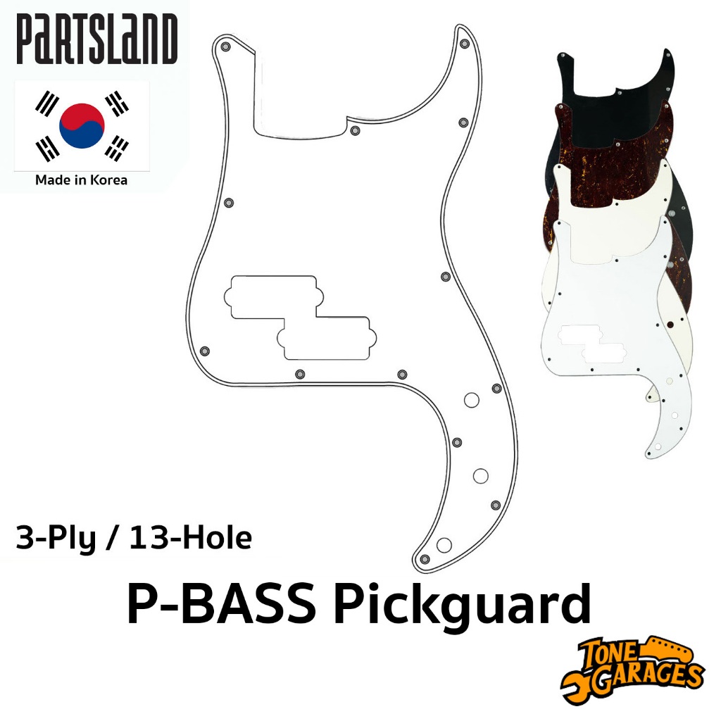 Partsland P-BASS Pickguard 13 Hole 3 Ply ปิ๊กการ์ดเบส หลายสี หนา 2.3 mm