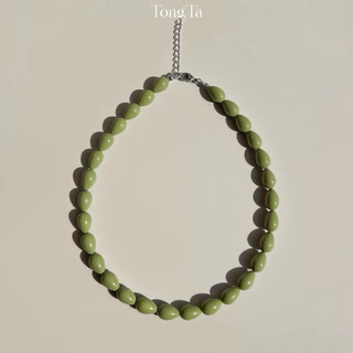 สร้อยคอลูกปัด olive ทรงหยดน้ำ สีเขียวมะกอก🫒🫒 (พร้อมส่ง) TongTa.store