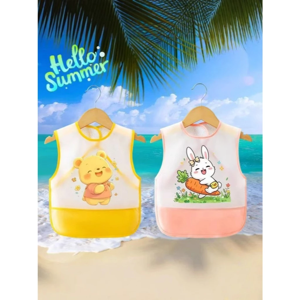 พร้อมส่ง ผ้ากันเปื้อนแขนกุดลายการ์ตูนTPUกันน้ำ มีช่องรองเศษอาหาร ระบายอากาศ