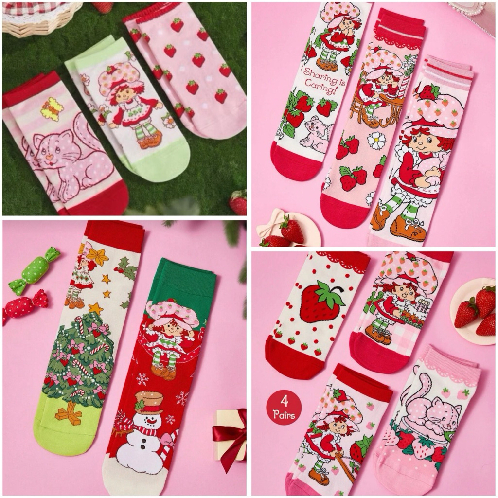 เซ็ตถุงเท้าข้อสั้น/ยาว สตรอว์เบอร์รี่ช็อตเค้ก (สินค้างานลิขสิทธิ์แท้100% X Strawberry Shortcake)