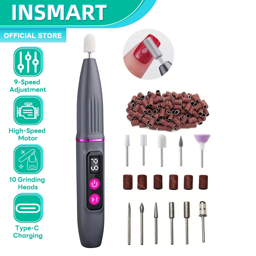 INSMARTเครื่องเจียเล็บไฟฟ้า เครื่องเจียรเล็บแบบปากกา สำหรับตะไบเล็บ ขัดเล็บ ตะไบสีเจล อะคริลิค