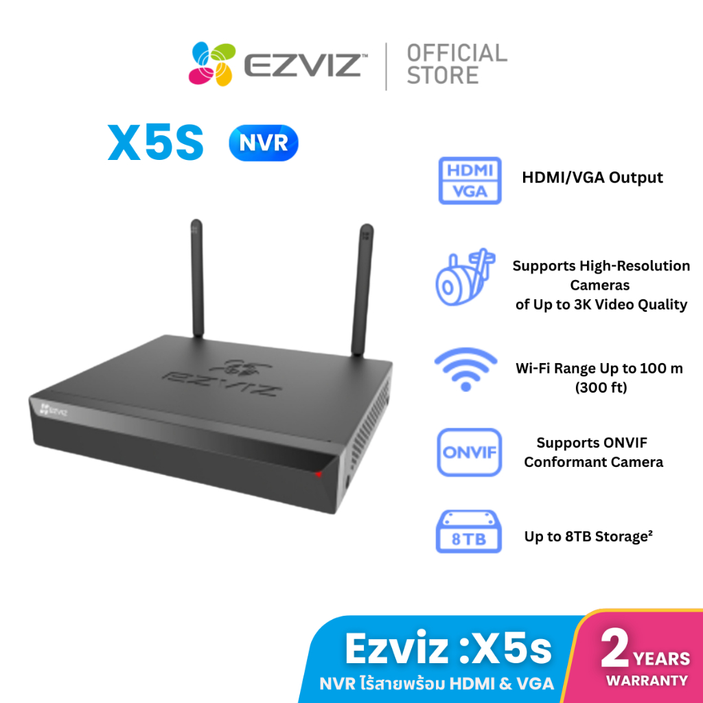 EZVIZ X5S (NVR 8 ช่อง)  NVR กล่องบันทึกวิดีโอ รองรับอุปกรณ์ Ezviz ได้ถึง 8 ตัว รับประกัน 2ปี