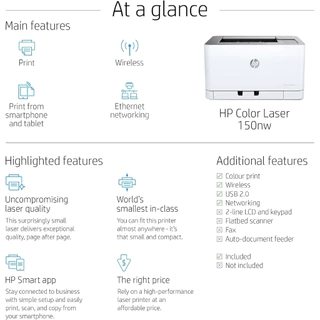 HP Printer Color Laser 150nw / 150a / MFP 179fnw | เครื่องพิมพ์สี | รับประกัน 3 ปี Onsite | USB , Ethernet , Wi-Fi