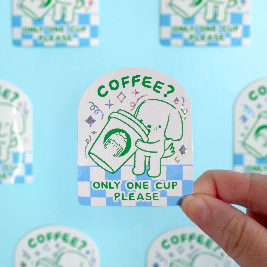 Coffee Glitter Sticker สติกเกอร์กลิตเตอร์ ลายน้องหมา กาแฟ | Jormation