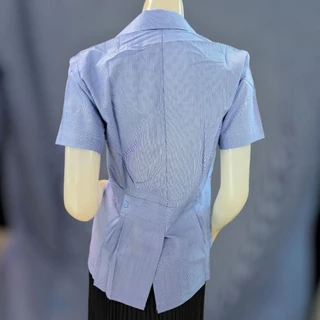 เสื้อสาธารณสุขผู้หญิง คอกลม คอปก แบบไม่ปักตรา สีฟ้าริ้ว เสื้อกาวน์