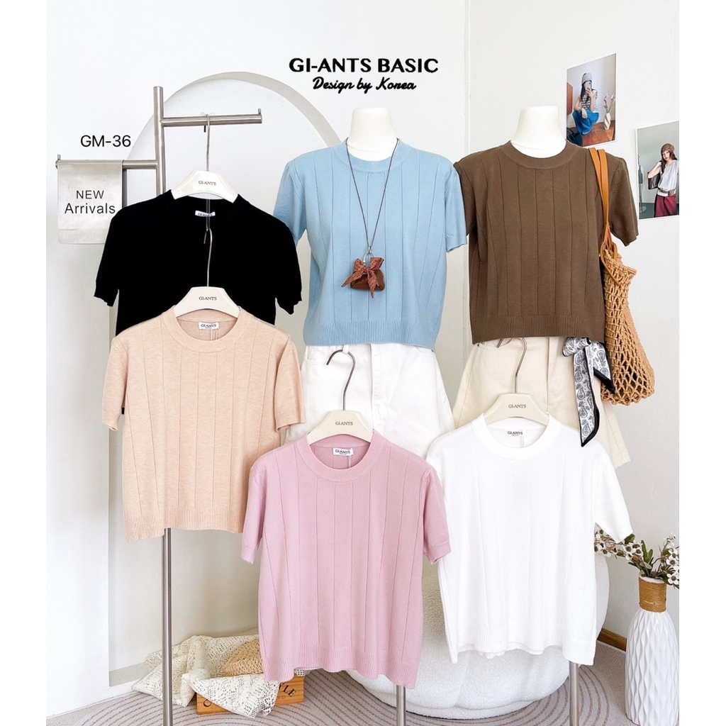 GI-ANTS เสื้อไหมพรมผ้าร่องใหญ่คอกลมแขนสั้น