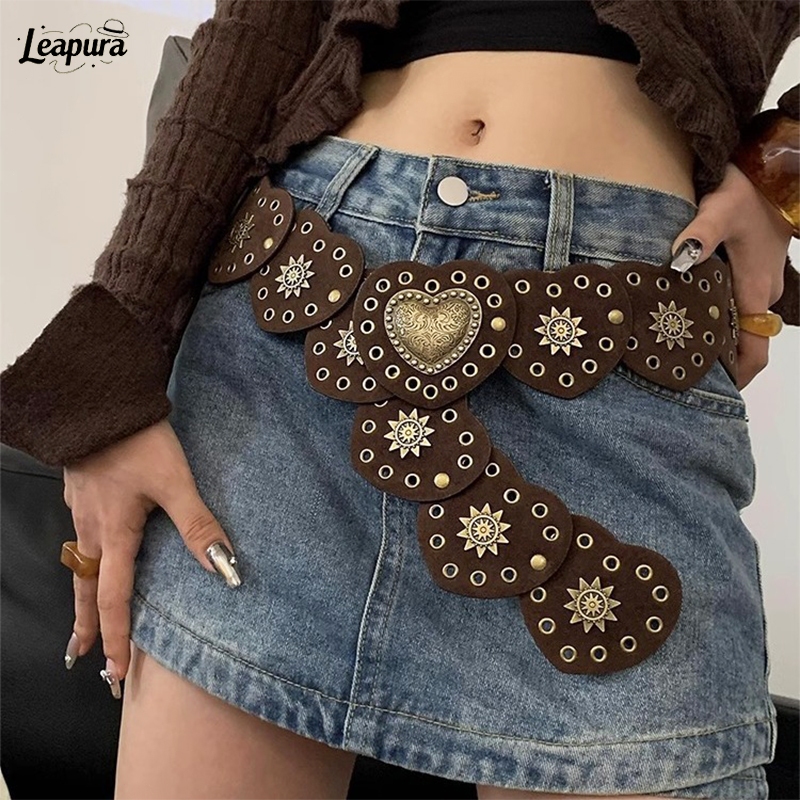 เข็มขัดหนังหัวใจ Y2Kวินเทจสไตล์โบฮีเมีย ระดับไฮเอนด์ เครื่องประดับแฟชั่น สำหรับผู้หญิง❤️Leapura