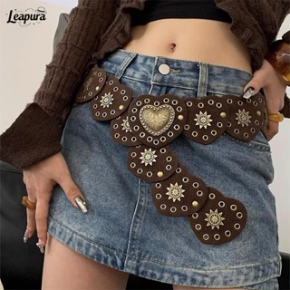 เข็มขัดหนังหัวใจ Y2Kวินเทจสไตล์โบฮีเมีย ระดับไฮเอนด์ เครื่อง…