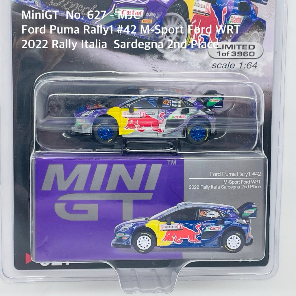 MiniGT 📌 No. 627 - MJC 📌 Ford Puma Rally1 #42 M-Sport Ford WRT 2022 Rally Italia  Sardegna 2nd Place