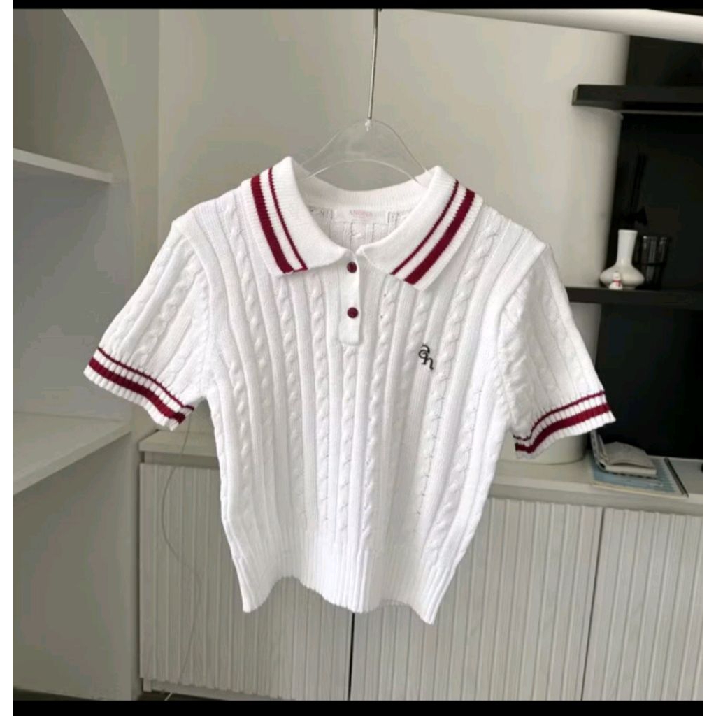 Guessii Top เสื้อโปโล ไหมพรหมทูโทนคอปกและปลายแขน🔥พร้อมส่ง ANONA STORY