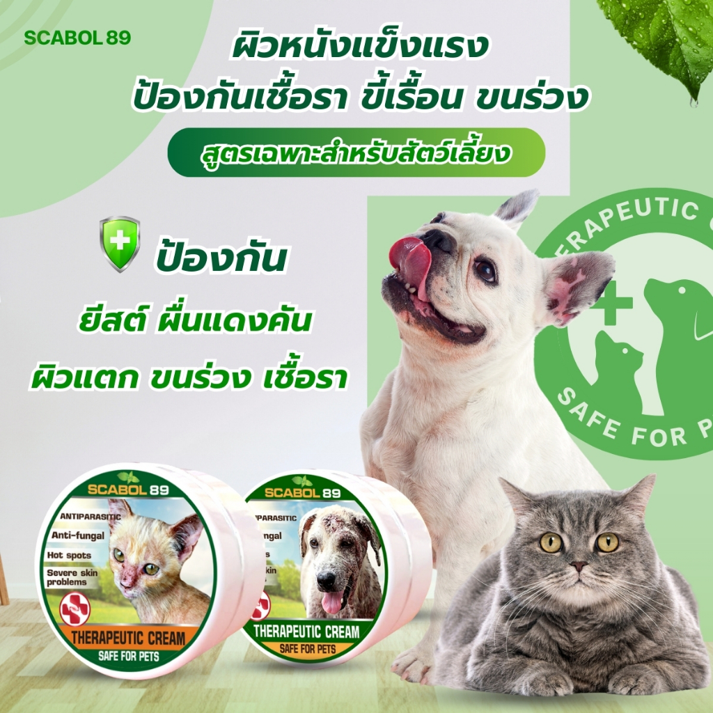 Scabol ครีมทาผิวสุนัขและแมว สูตรลดเชื้อรา/ยีสต์ /คันผิว /ขี้เรื้อน /ผื่นแดง ปลดภัยต่อการเลีย