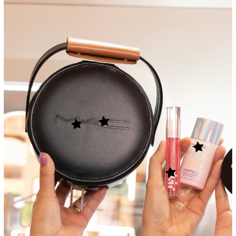 M A C Studio Fix Powder Pouch  รุ่นล่าสุด มีกระจกด้านใน ขนาด 25x25x15 CM สวยหรูหรามาก ไม่มีหูจับสีน้