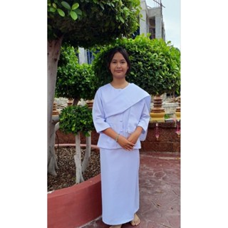 สะไบ หรือผ้าเบี่ยง สีขาวโ​อ​โม่​ ผ้าโซล่อน