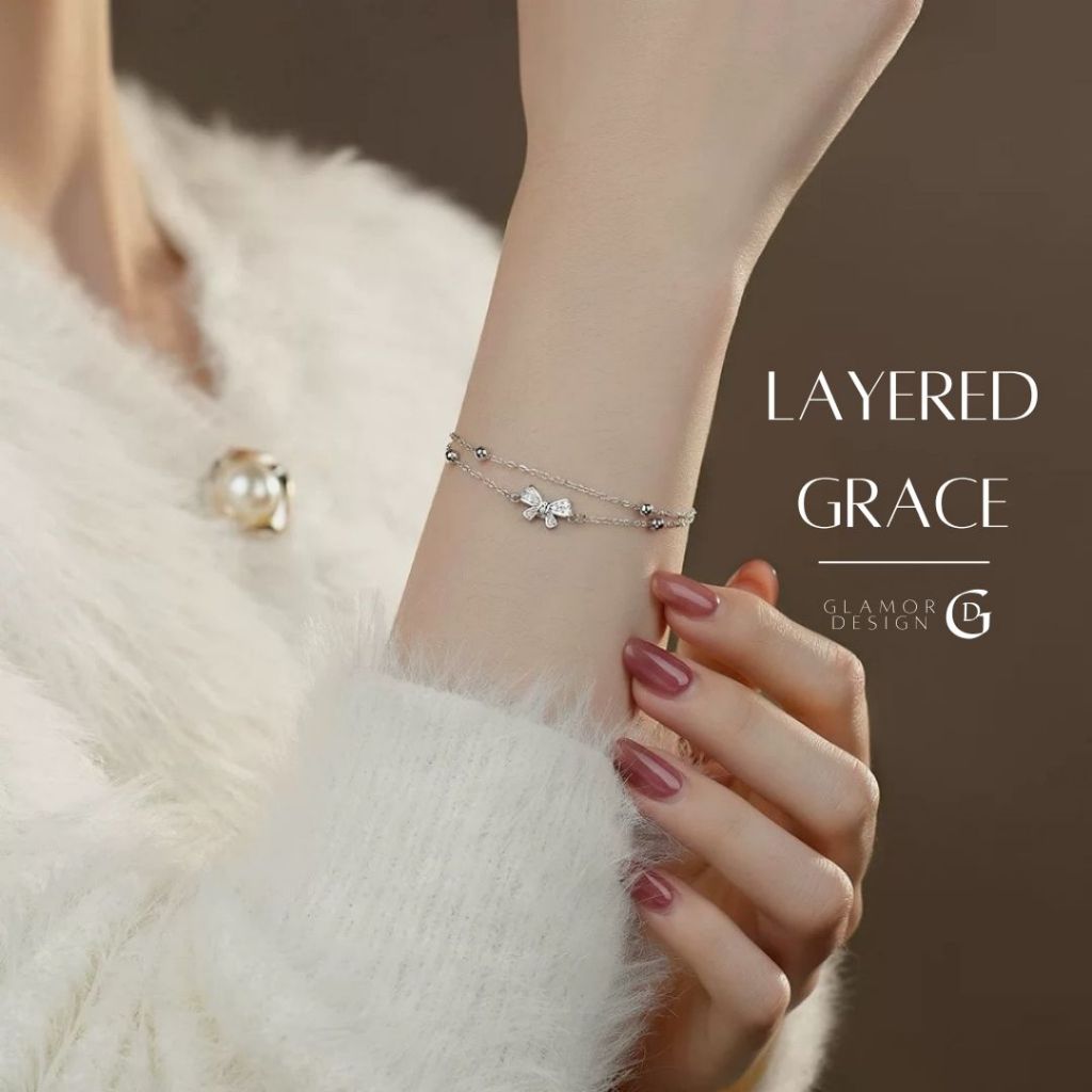 GLAMOR✨กําไลข้อมือเงิน Layered Grace สร้อยข้อมือเงินแท้ สร้อยข้อมือแฟชั่น สร้อยข้อมือโบว์ซ้อนสองชั้น
