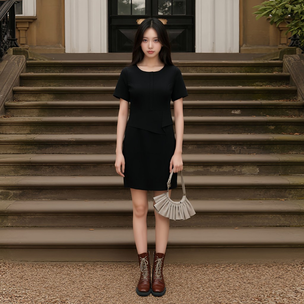 สีดำมินิเดรสงานเรียบหรู ผ้านิ่มเด้ง ใส่สบาย ชุดใส่ทำงาน ใส่เที่ยว ระบายอากาศ สาวมินิ-อวบ