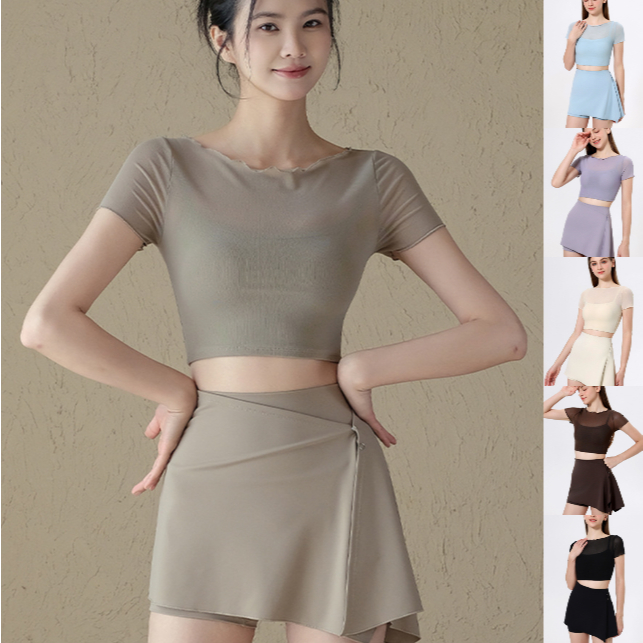 ArayaLady เสื้อแขนสั้นออกกำลังกายผ้าซีทรู #665 (DX5206) / กางเกงกระโปรงสั้นออกกำลังกาย #065 (DK3099) #ขายแยก