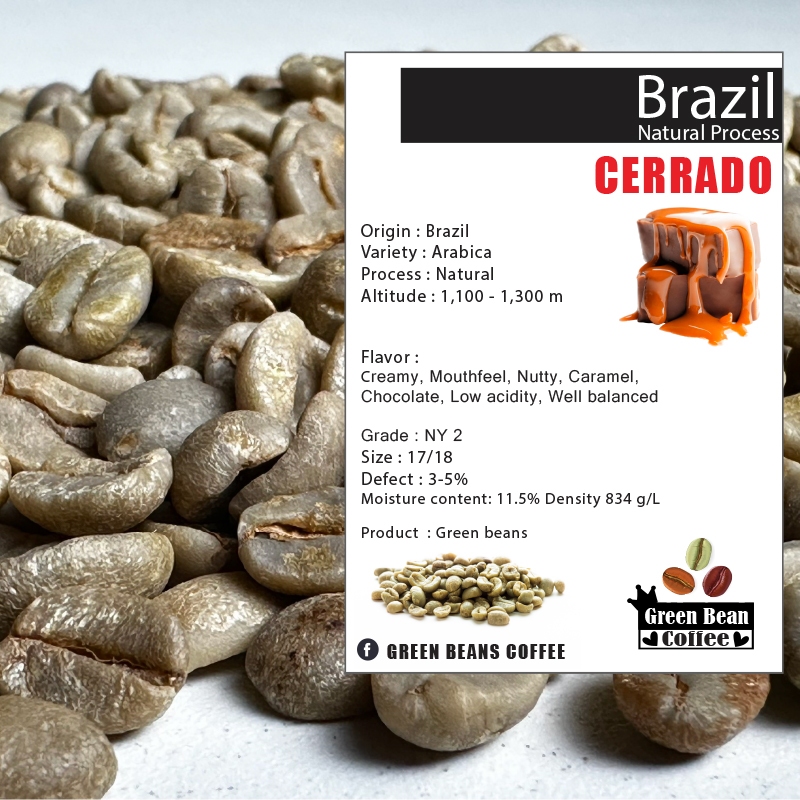 สารเมล็ดกาแฟดิบ BRAZIL CERRADO " Natural " Green bean ขนาด 1,000 กรัม