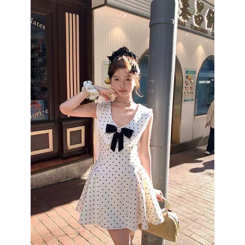 🌟 เดรสสั้นลายจุด 8788-4193 (aurora)🌟