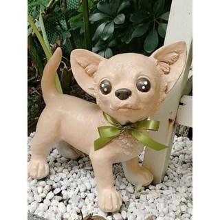 รูปปั้นน้องหมาชิวาว่า/ สีน้ำตาล ตุ๊กตาเรซิ่นแต่งสวนน่ารัก