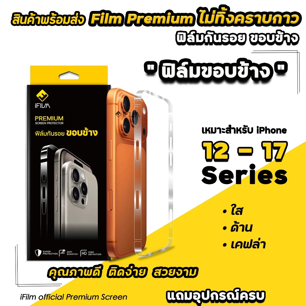 iFilm ฟิล์มกันรอยขอบข้าง iPhone 17 Pro Max / 16 / 15 / 14 / 13 / 12