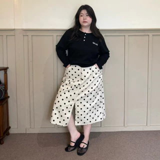 Polka Dot Skirt กระโปรงลายจุดผ้ายีนส์ครีม ห้ามเผื่อไซส์อ่ายรายละเอียดก่อนสั่ง มีสั้นและยาว wendystore19