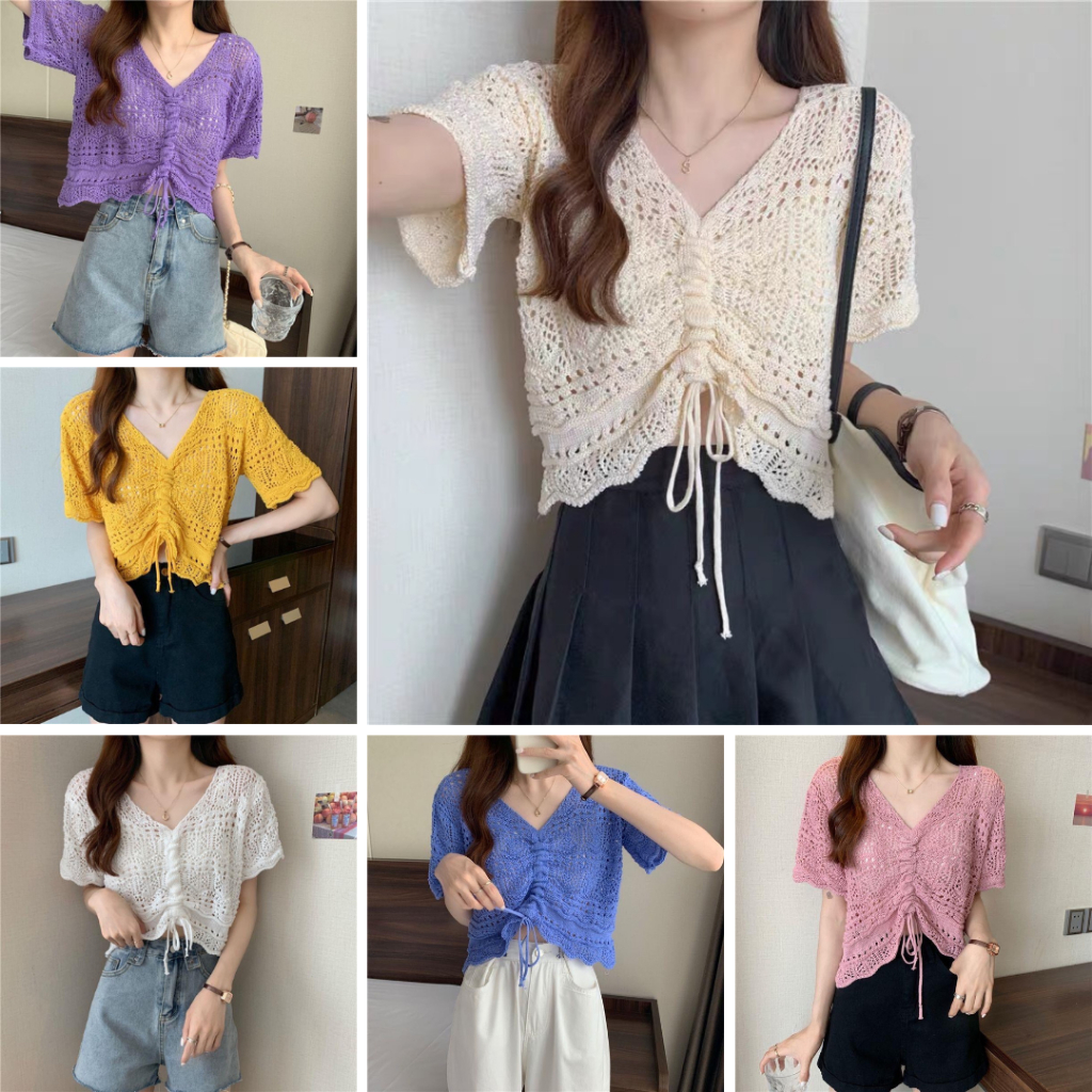 เสื้อไหมพรมแขนสั้น ครอปไหมพรมแขนสั้น ทรงสวย น่ารัก