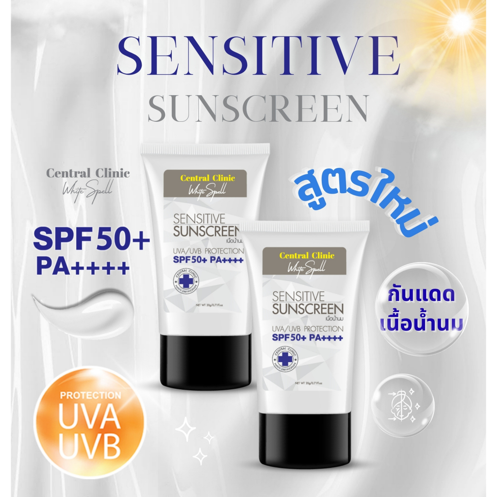 [C06*2] Sensitive Sunscreen SPF50+ PA++++ กันแดดน้ำนมสูตรสำหรับผิวแพ้ง่ายผิวแห้ง Daily Use ฉ่ำเงา เนื้อบางเบา