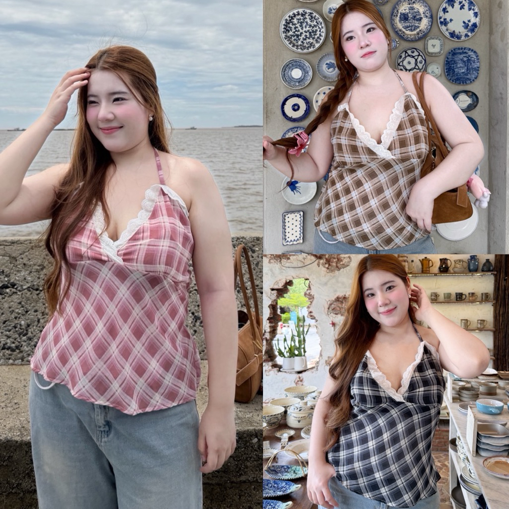 เสื้อสายเดี่ยว ผูกคล้องคอ เสื้อสาวอวบ อก38-50นิ้ว plussize