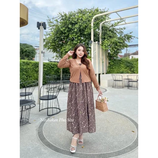 (NK) เซต เดรสยาวสายเดี่ยว+เสื้อคลุม ลายดอกไม้ (อก40-60“) สวย หวานละมุนมาก ใส่ไปคาเฟ่หรือทะเลได้เลย เสื้อผ้าสาวอวบอ้วน