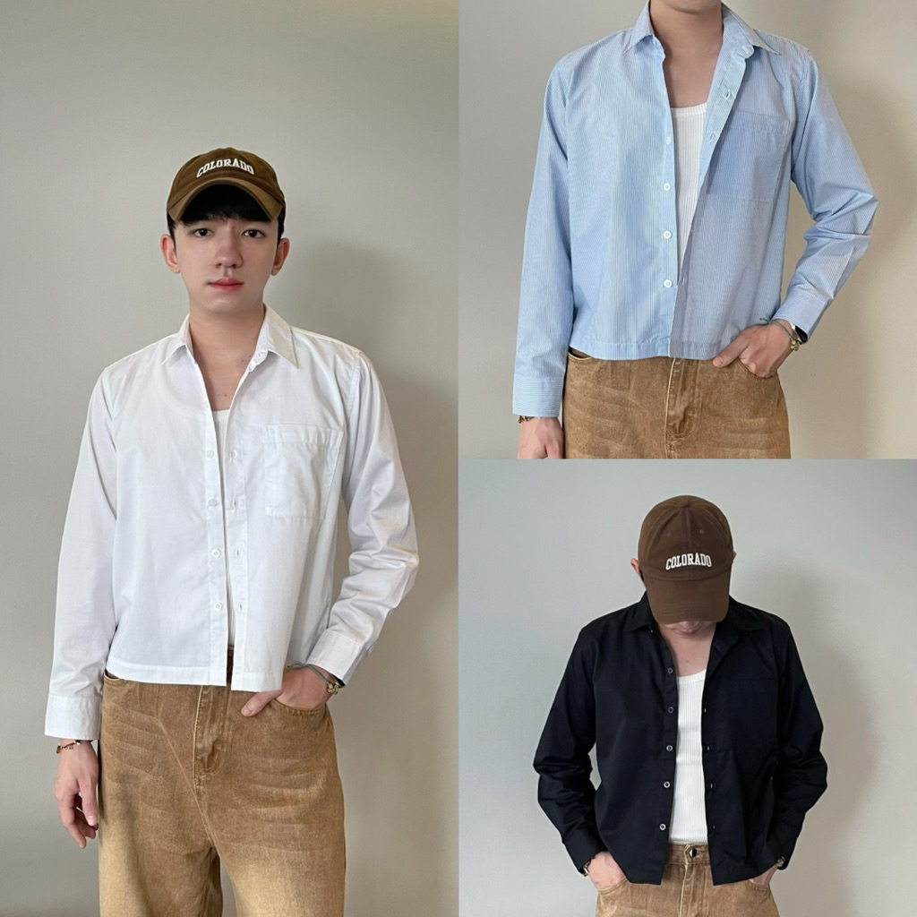 BAYSTORE Boxy Cropped Shirt เสื้อเชิต แขนยาว ทรงครอป ดีไซน์เรียบง่าย