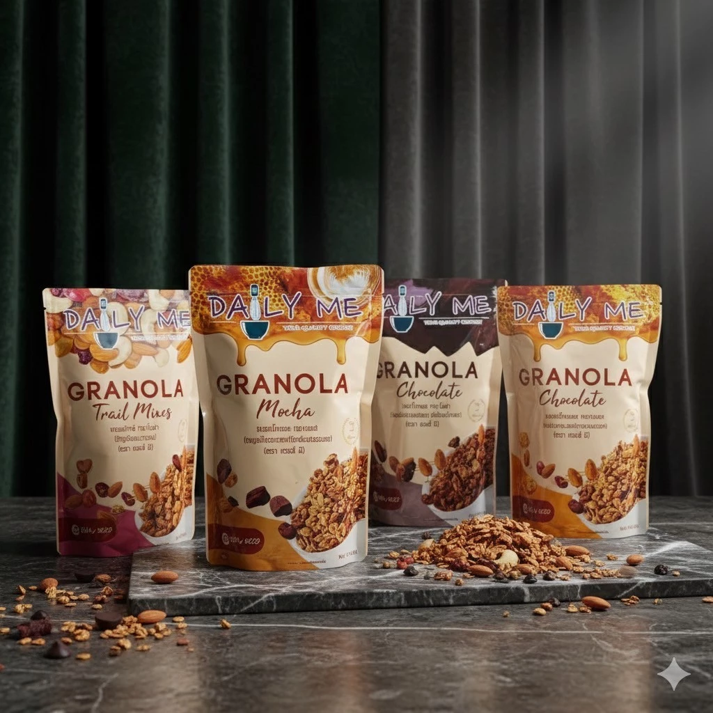 (ราคาพิเศษ มีคูปอง) กราโนล่า ของใหม่ !!! เดลี่ มี มี 4 รสชาติ Granola Daily Me ขนมเพื่อสุขภาพ ธัญพืชอบกรอบ ขนาด 250 กรัม