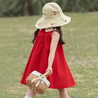 PRINCESS KESLI ชุดเด็กผู้หญิง ฟชันฤดูร้อน คอปกเชอร์รี่ กระโปรงทรูงเอเจ้าหญิงน่ารักและหวาน 1-11 ปี
