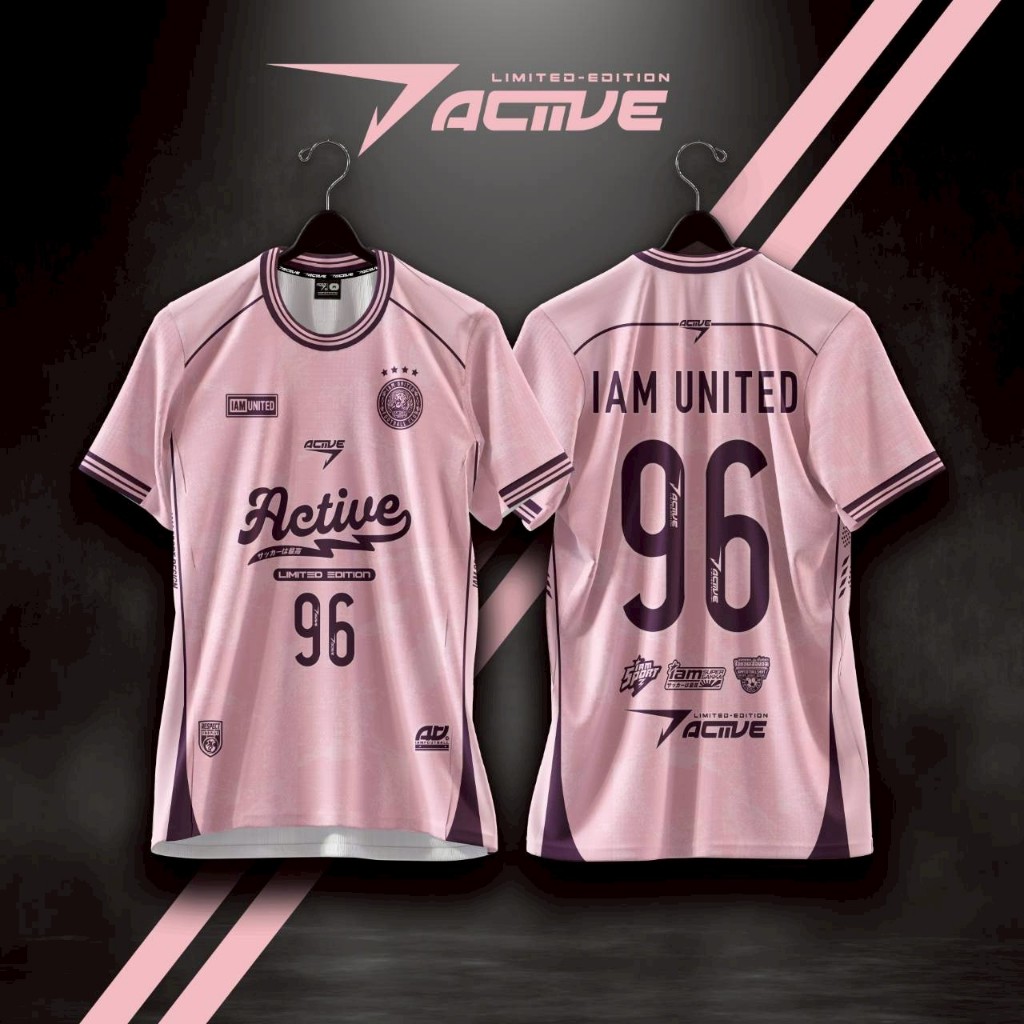 HOT NEW เสื้อกีฬาพิมพ์ลายสไตล์เรียบหรู แบรนด์ Active สีชมพู คอกลม K-02