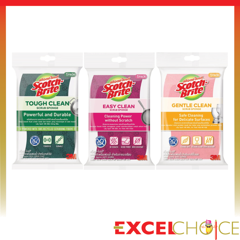สก๊อตช์-ไบรต์ แผ่นใยขัดพร้อมฟองน้ำแอนตี้แบคทีเรีย Gentle clean Tough clean Easy clean 3M Scotch-Brite SB