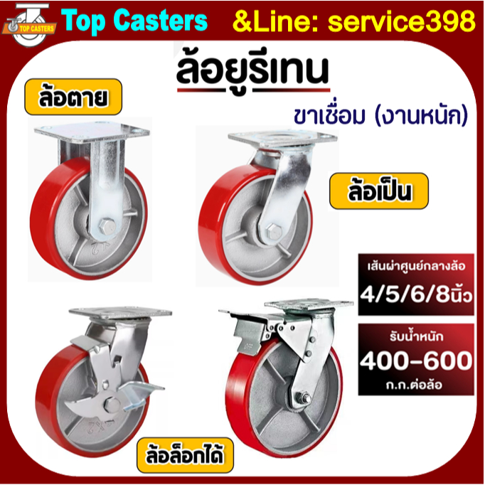 41-IPU ล้องานนัก ล้อยูรีเทนแกนเหล็ก แป้นตาย-หมุน-หมุนเบรค 4/5/6/8นิ้ว ล้อรถเข็น-โครงขาเหล็กเชื่อม รับน้ำหนักมาก-ใช้นาน