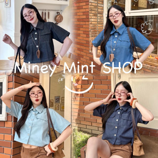 miniminey❤️เสื้ิอเชิ้ตยีนส์แขนสั้น ผ้ายีนส์แท้ ทรงใหม่กระดุม…