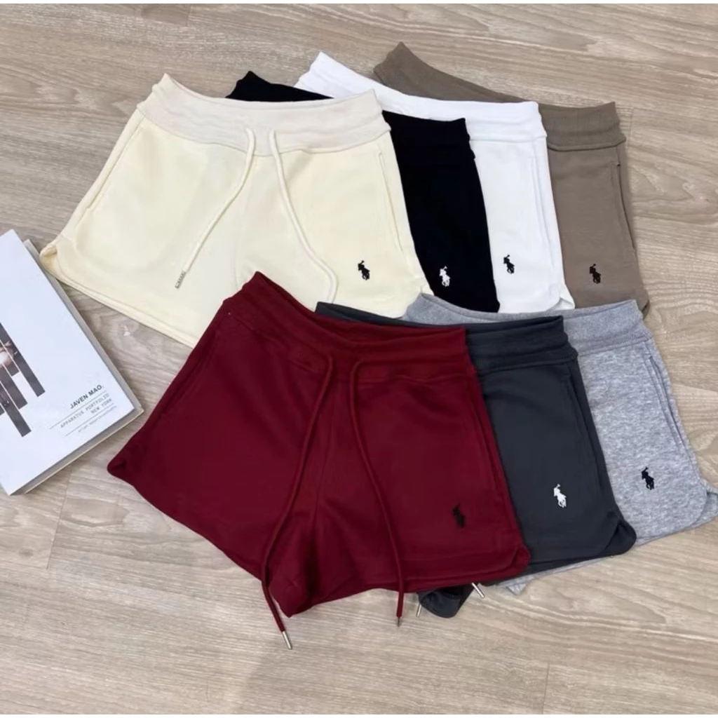 กางเกงขาสั้นผู้หญิง สีพื้น ฟรีไซส์ ด้านหน้ามีปัก