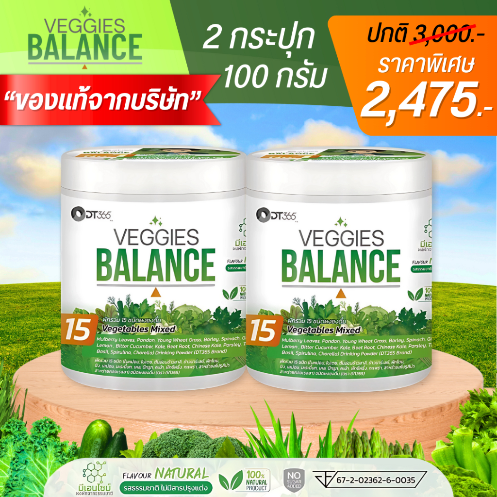 เวจจี้ บาล้านซ์  VEGGIES BALANCEผงผักรวม 15 ชนิด (ขนาด 100 กรัม) 2 กระปุก