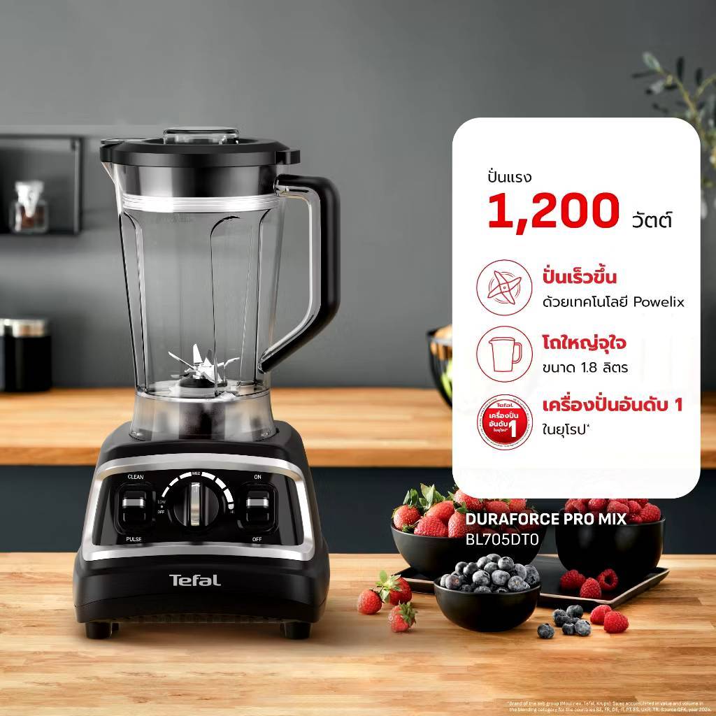 Tefal เครื่องปั่นพลังสูง DURAFORCE PRO MIX BLENDER เครื่องปั่น ทีฟาล์ว BL705DT0 เครื่องปั่นน้ำผลไม้ 